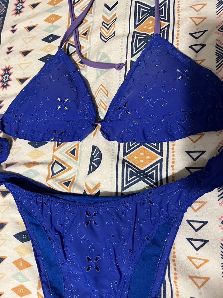 Dantel Detaylı Mavi Bohem Bikini - Görsel 3