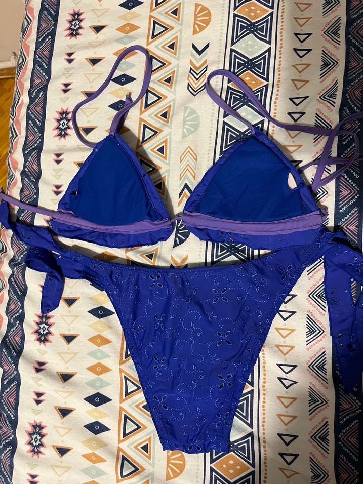 Dantel Detaylı Mavi Bohem Bikini - Görsel 5