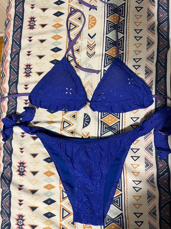 Dantel Detaylı Mavi Bohem Bikini - Görsel 2