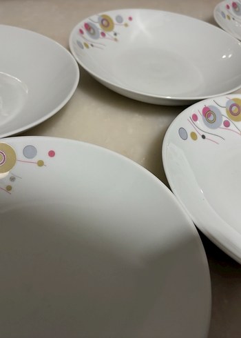 Çiçek Desenli Beyaz Yemek Tabağı Seti - Görsel 3