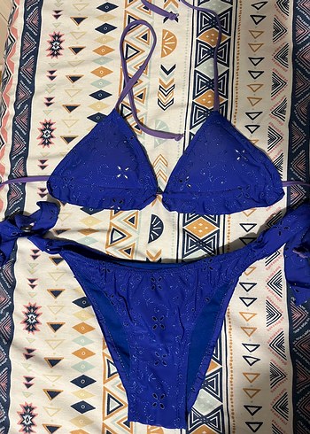 Mavi Dantel Detaylı Bohem Bikini