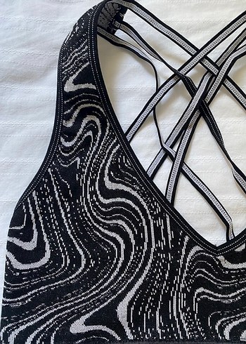 s Beden Siyah Desenli Dantel Detaylı Strappy Bustier