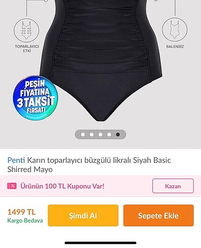Penti Penti siyah toparlayıcı mayo