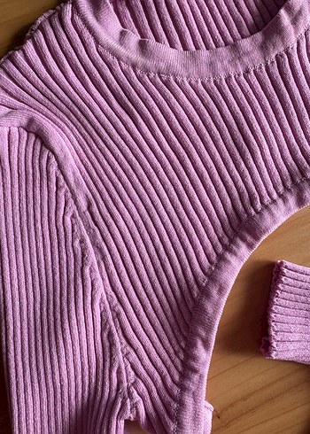 Pembe Fitilli Likralı Dar Crop Triko Kadın Bolero - Görsel 3