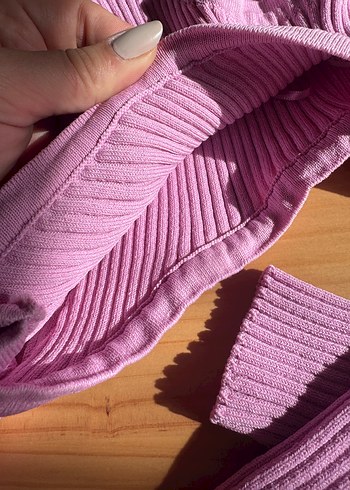 Pembe Fitilli Likralı Dar Crop Triko Kadın Bolero - Görsel 4