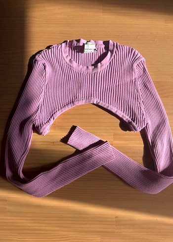 Pembe Fitilli Likralı Dar Crop Triko Kadın Bolero - Görsel 5