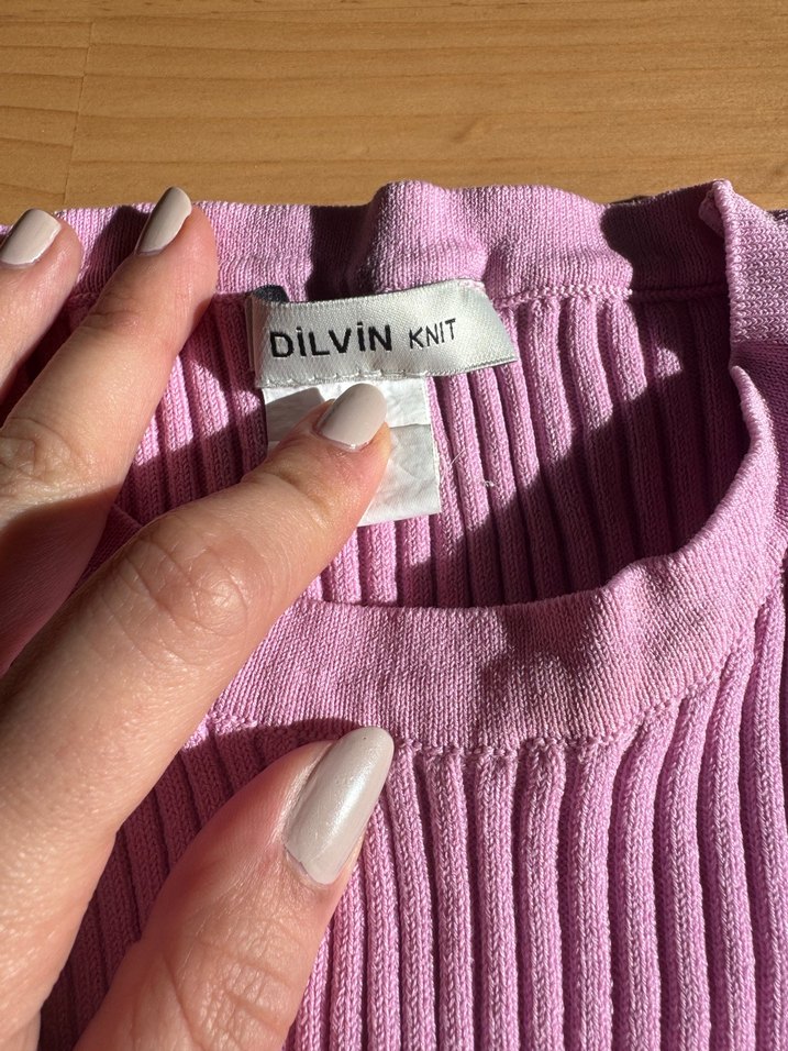 Pembe Fitilli Likralı Dar Crop Triko Kadın Bolero - Görsel 2