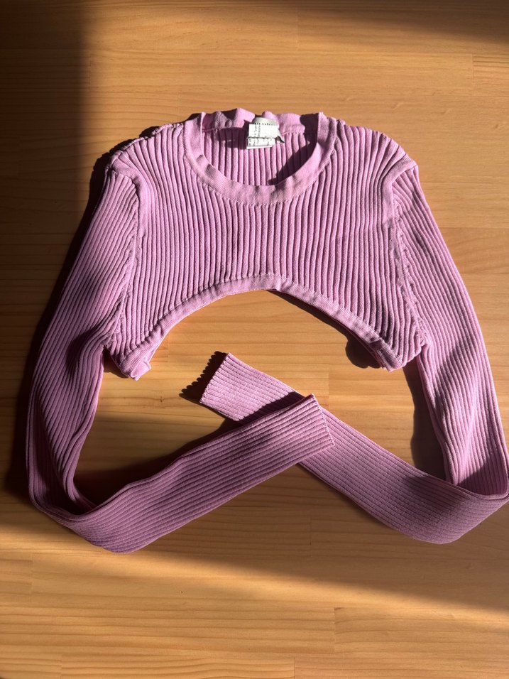 Pembe Fitilli Likralı Dar Crop Triko Kadın Bolero - Görsel 5