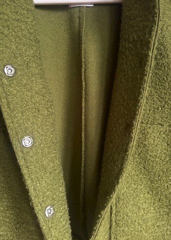 Örgü Yün Dokulu Haki Yeşil Oversize Kadın Ceket - Görsel 3
