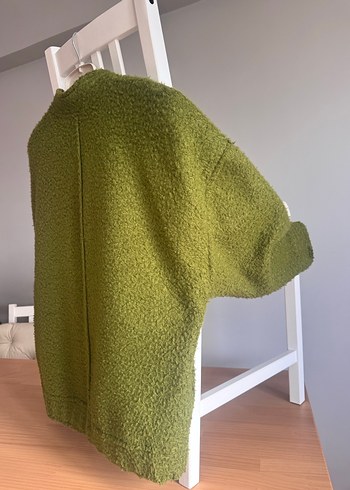 Örgü Yün Dokulu Haki Yeşil Oversize Kadın Ceket - Görsel 6