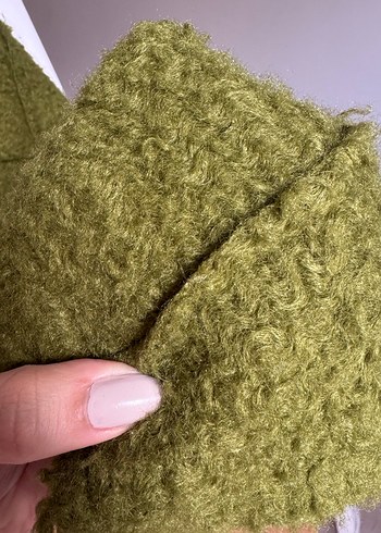 Örgü Yün Dokulu Haki Yeşil Oversize Kadın Ceket - Görsel 8