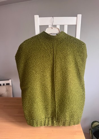 Örgü Yün Dokulu Haki Yeşil Oversize Kadın Ceket - Görsel 5