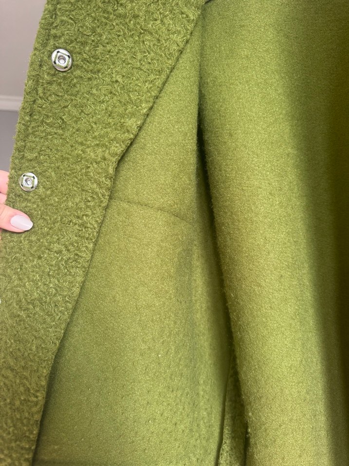 Örgü Yün Dokulu Haki Yeşil Oversize Kadın Ceket - Görsel 4