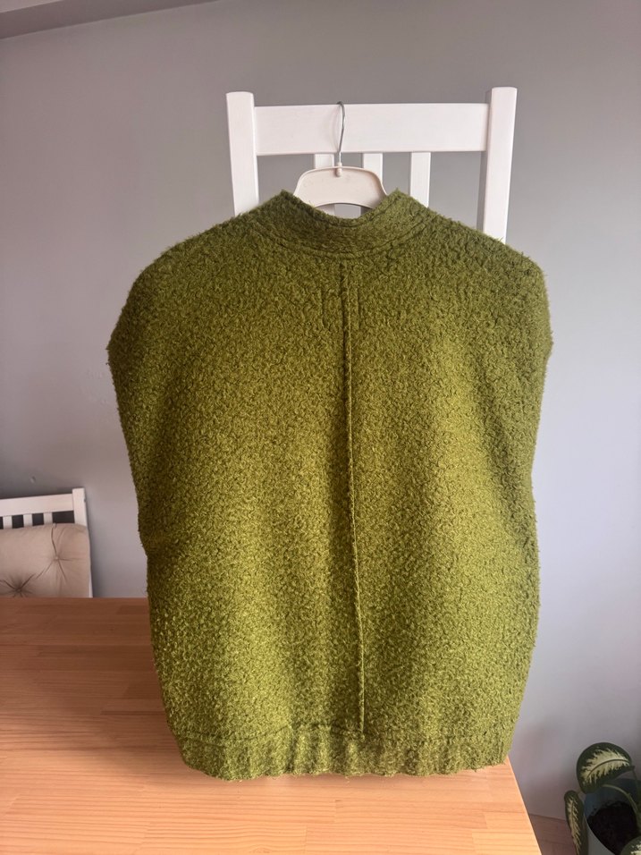 Örgü Yün Dokulu Haki Yeşil Oversize Kadın Ceket - Görsel 5