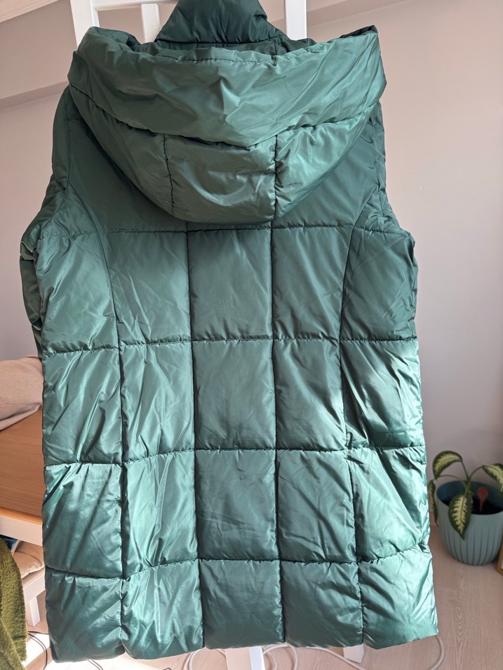 Koyu Yeşil Kapüşonlu Fermuar Çıtçıtlı Kadın Kalın Kışlık Mont - Görsel 5