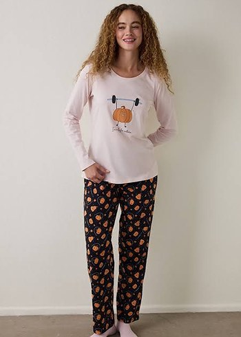 Penti Turuncu Baskılı Kadın Kısa Kollu Pijama Takımı - Görsel 3