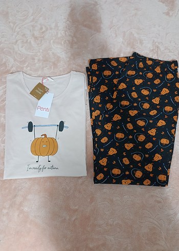 Penti Turuncu Baskılı Kadın Kısa Kollu Pijama Takımı - Görsel 2