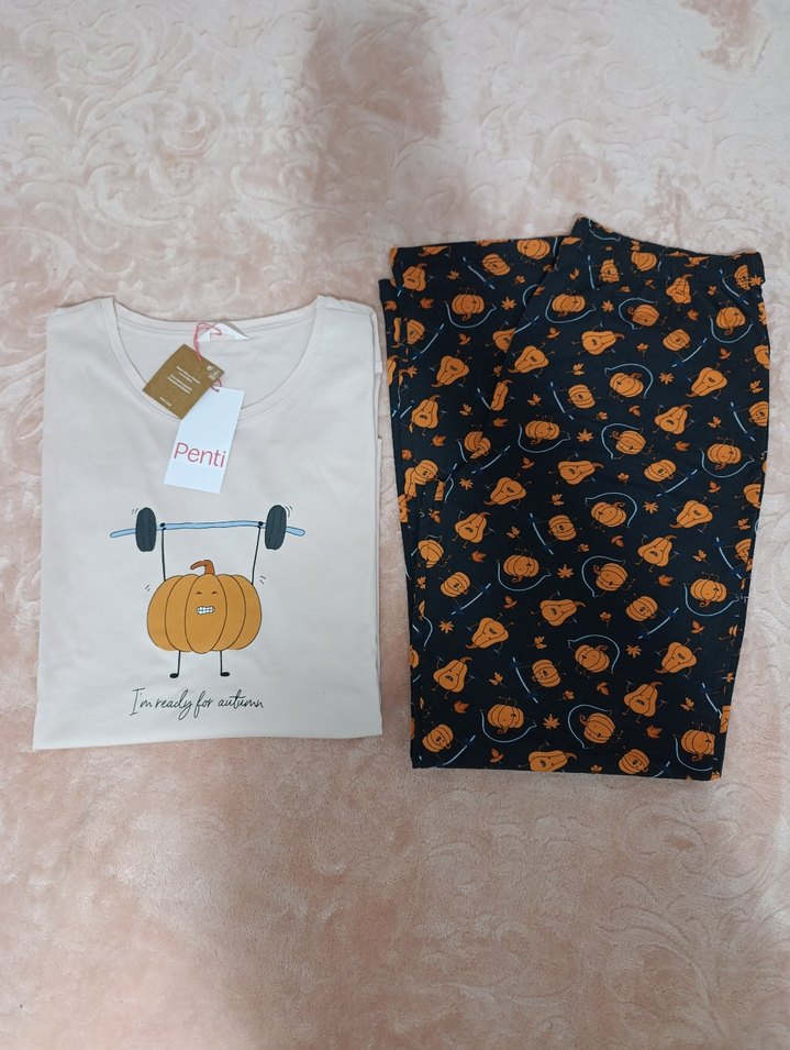 Penti Turuncu Baskılı Kadın Kısa Kollu Pijama Takımı - Görsel 2