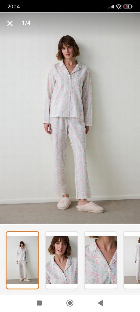 Çiçek Desenli Bej Kadın Pijama Takımı - Görsel 3