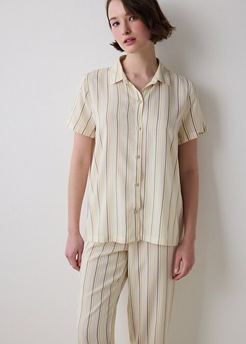 Kadın Yeşil Çizgili Kısa Kollu Pijama Takımı - Görsel 3