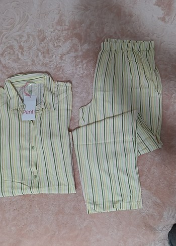 Kadın Yeşil Çizgili Kısa Kollu Pijama Takımı - Görsel 2