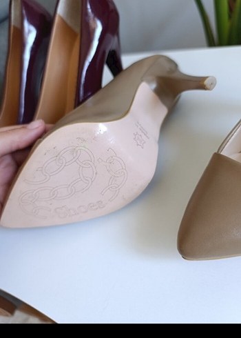 Bej Deri Stiletto Topuklu Kadın Ayakkabı - Görsel 3