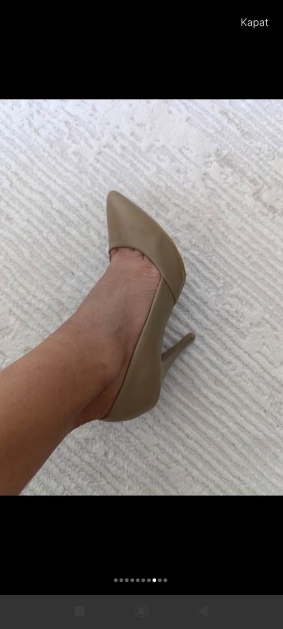 Bej Deri Stiletto Topuklu Kadın Ayakkabı - Görsel 2