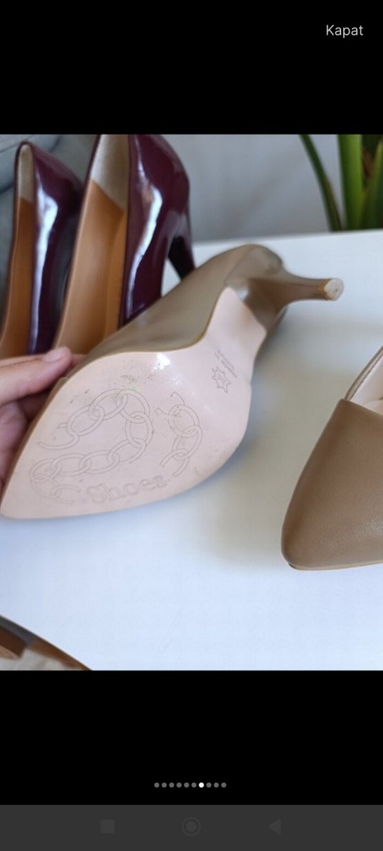 Bej Deri Stiletto Topuklu Kadın Ayakkabı - Görsel 3