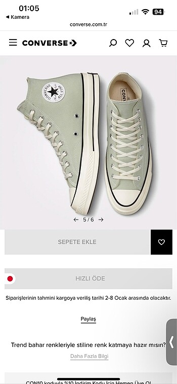 38 Beden turkuaz Renk Converse Ayakkabı