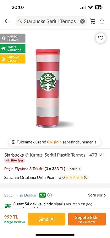 Starbucks Plastik Termos