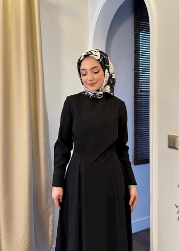 40 Beden siyah Renk Drapeli Siyah Uzun Kol Kadın Elbise