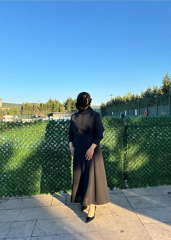 40 Beden Drapeli Siyah Uzun Kol Kadın Elbise