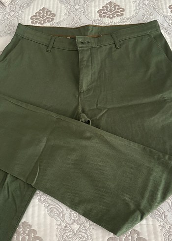 Erkek Haki Keten Düğmeli Pantolon