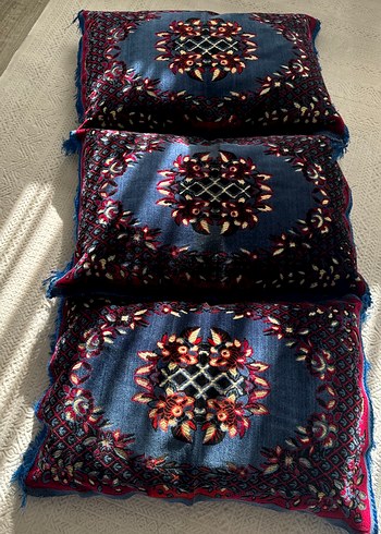 Nakışlı Koyu Mavi Bohem Minder Kılıfı - Görsel 3