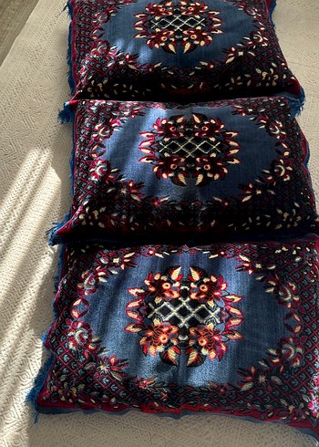 Nakışlı Koyu Mavi Bohem Minder Kılıfı - Görsel 2