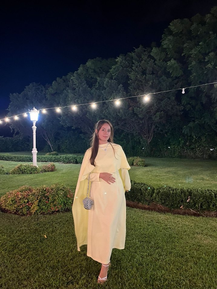 Sarı Uzun Drapeli Kadın Elbise - Görsel 2