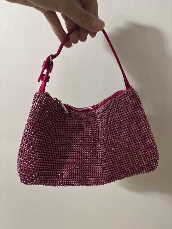 Pullu Parlak Pembe Kadın Omuz Çantası - Görsel 2