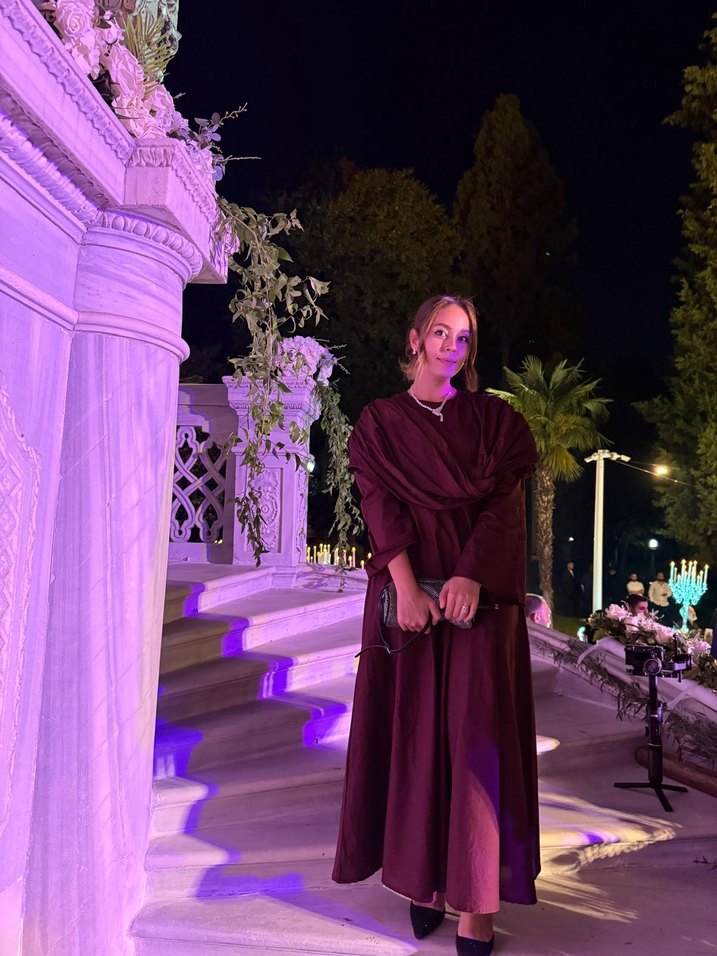 Bordo Uzun Kollu Drapeli Straplez Kadın Elbise - Görsel 2