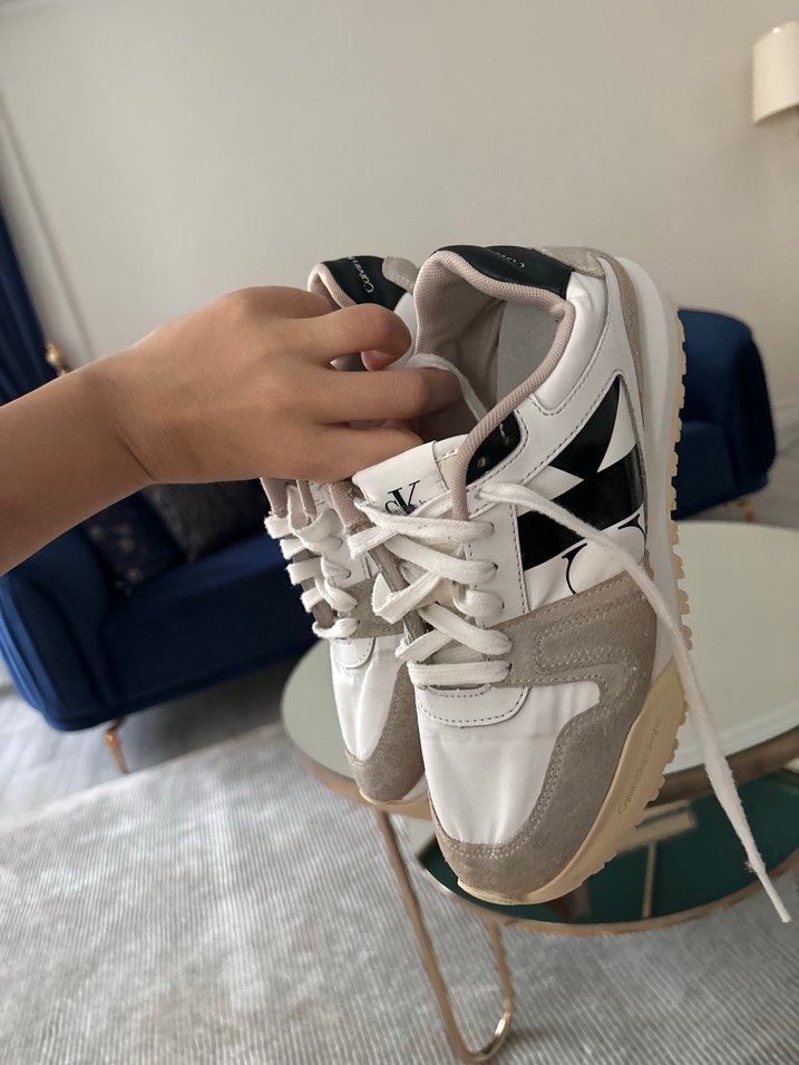 Beyaz Gri Bağcıklı Stiletto Topuklu Spor Ayakkabı - Görsel 2