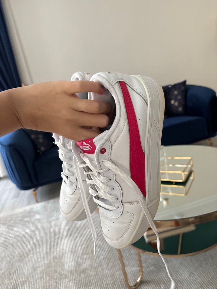 Beyaz Pembe Bağcıklı Stiletto Topuklu Kadın Spor Ayakkabı - Görsel 2