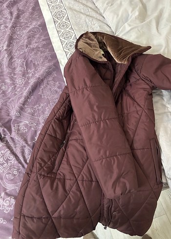 Bordo Düğmeli Midi Kadın Mont - Görsel 2