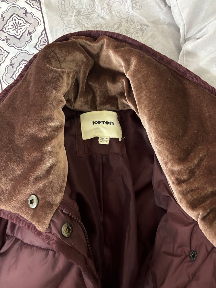 Bordo Düğmeli Midi Kadın Mont - Görsel 3