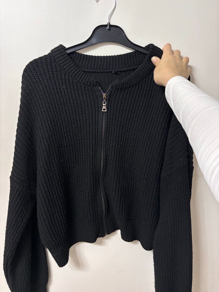 Fermuarlı Siyah Triko Kadın Kazak - Görsel 2