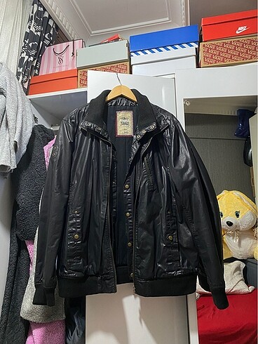 Mavi vintage deri ceket