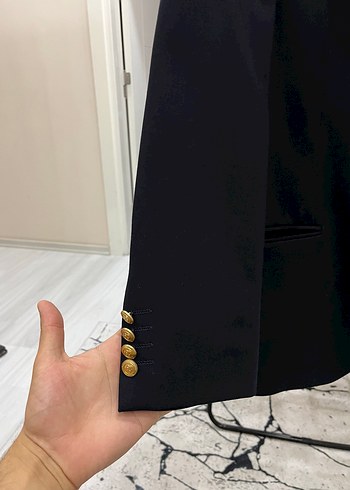 Erkek Lacivert Düğmeli Kruvaze Takım Ceket - Görsel 3