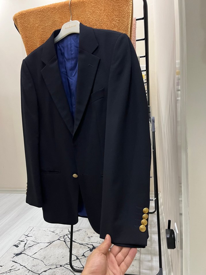 Erkek Lacivert Düğmeli Kruvaze Takım Ceket - Görsel 2