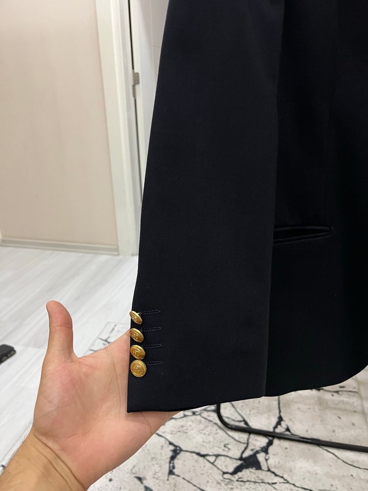 Erkek Lacivert Düğmeli Kruvaze Takım Ceket - Görsel 3