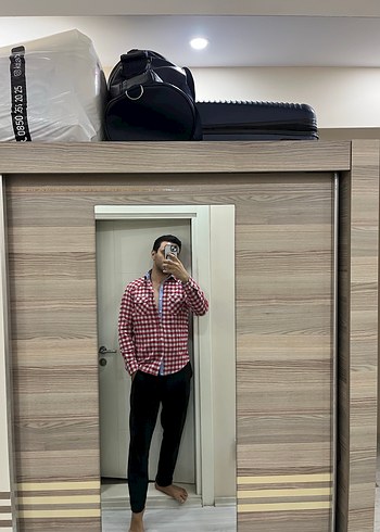 Kırmızı Kareli Pamuklu Erkek Gömlek - Görsel 2