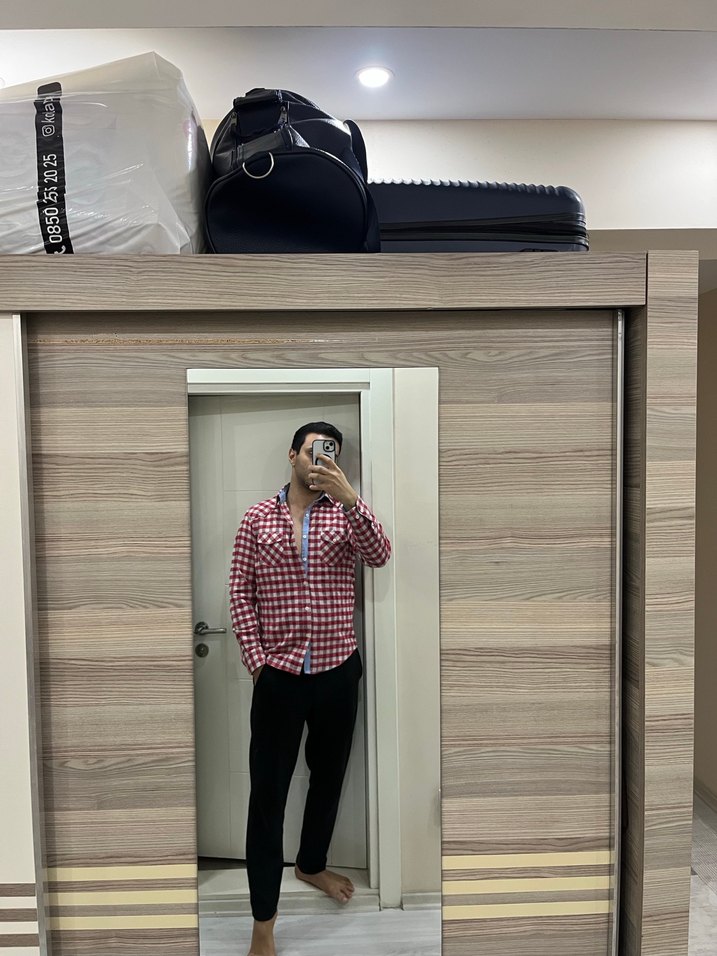 Kırmızı Kareli Pamuklu Erkek Gömlek - Görsel 2