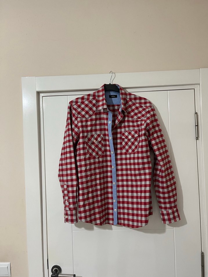 Kırmızı Kareli Pamuklu Erkek Gömlek - Görsel 3